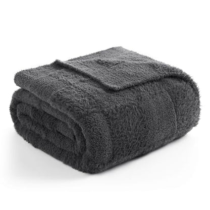 Snuggle Sac Faux Fur Checkered Blanket Twin Size with Soft Knitted Microfiber Fabric,Cozy Soft Warm Blanket for Sofa Bedroom Living Room,Solid Dark Grey,60x80 inches - color: Solid Dark Grey, size: Twin(60"x80")