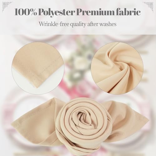 PLOYMONO Beige Heavy Duty Polyester Napkins - 17 x 17 Inch Solid Washable Cloth Dinner Napkins - Set of 8 Napkins with Hemmed Edges - Great for Weddings, Parties, Banquets Dinner & More - color: Beige
