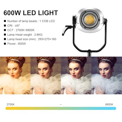 GVM SD600D 600W Led Video Light, Bi-Color Led Studio Light Photography Lighting with APP/DMX Control, 2700K to 6800K 128000lux/1m Continuous Lighting for Studio, Video Shooting, Broadcasting - size: 600W01