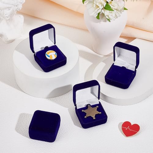 PH PandaHall 6pcs Velvet Badge Display Box, Blue Jewelry Lapel Pin Gift Box Coin Presentation Display Boxs Badge Storage Display Case for Brooch Christmas Medal Collection, 1.67 x 1.67 x 1.08 Inch - color: Blue