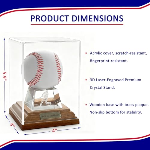 Baseball Display Case, Baseball Display Stand with LED Lights , Wooden Stand and a Bronze Medal,Cube Baseball Holder Display case, Acrylic Clear Ball Protector for Memorabilia Baseball Gifts