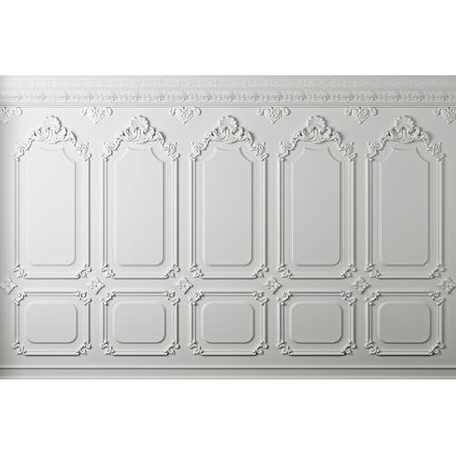 Vintage Room Backdrop Classic Interior White Wall Photography Background European Style Castle House Empty Classic Living Room Frame Hall Wallpaper Backdrop Decorations Birthday Props 5x3ft - color: White_Grey, size: 5x3ft