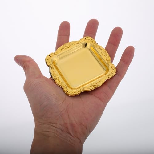 10pcs Small Square Baroque Plastic Dessert Plates for Wedding Bridal Shower Party Mini Cake Candy Tray for Fruit Snacks Display and Food Photography Props Easy-clean Serving Trays