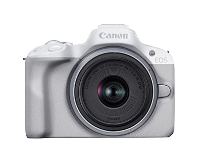 Canon EOS R50 Mirrorless Camera RF-S18-45mm F4.5-6.3 is STM Lens Kit, 24.2 Megapixel CMOS (APS-C) Sensor, 4K Video, Hybrid Camera, Photo and Video, Vlogging, Content Creator, RF Mount, White - color: White, style: EOS R50 w/RF-S18-45mm