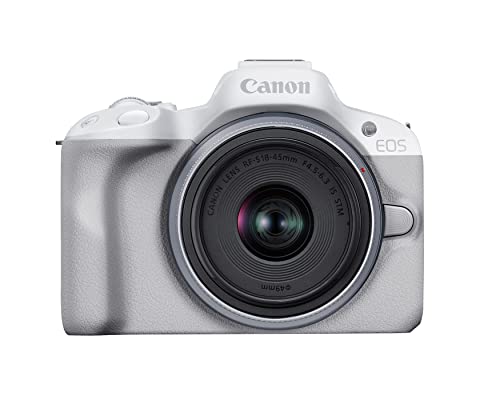 Canon EOS R50 Mirrorless Camera RF-S18-45mm F4.5-6.3 is STM Lens Kit, 24.2 Megapixel CMOS (APS-C) Sensor, 4K Video, Hybrid Camera, Photo and Video, Vlogging, Content Creator, RF Mount, White - color: White, style: EOS R50 w/RF-S18-45mm
