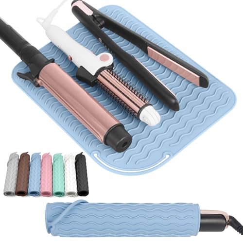 Larger Size Silicone Heat Resistant Mat for Curling Irons, Flat Irons, Hair Straightener and Other Hair Styling Tools, Portable Hot Tools Pad Cover for Travel Vanity Salon(12.0" x 9.0") - color: Blue