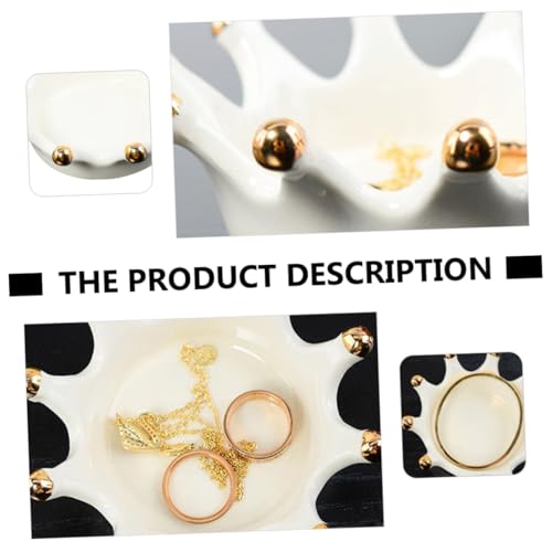 SUPVOX Crown Ceramic Jewelry Tray Decorative Earring Ring Dish Photo Prop Organizer for Vanity Table Key Storage
