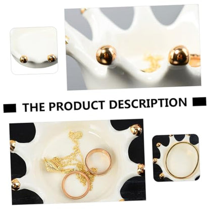 SUPVOX Crown Ceramic Jewelry Tray Decorative Earring Ring Dish Photo Prop Organizer for Vanity Table Key Storage