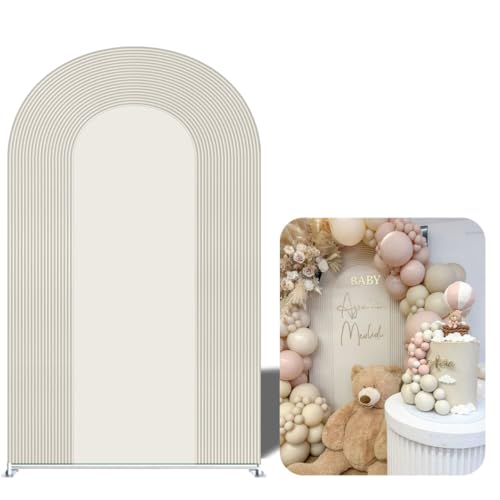 Ripples Arch Backdrop Cover Spandex Background for Baby Birthday Baby Shower Wedding Party Decoration (Beige Ripples,5x2.2ft) - color: Beige Ripples, size: 5x2.2ft