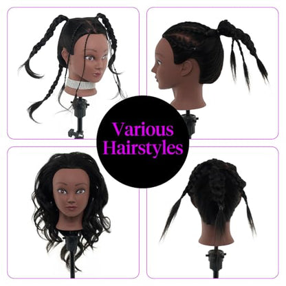 18" Mannequin Head Human Hair with Stand - 100% Real Human Hair Mannequin Head for Braiding, Cosmetology Manikin Doll Head for Hair Styling with Tripod Stand Table Clamp Hair Braiding Set,Black - color: Black&Tripod