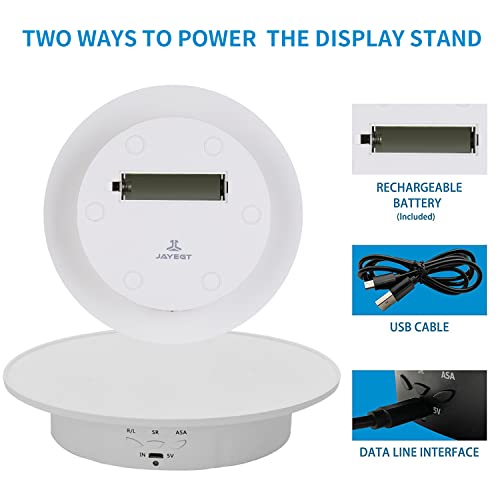 JAYEGT Motorized Rotating Display Stand, 7.87inch /17.6lbs Load, 360 Degree Electric Rotating Turntable for Photography Products, Jewelry, 3D Model ,with 5 Colors Backgrounds -- White - color: White