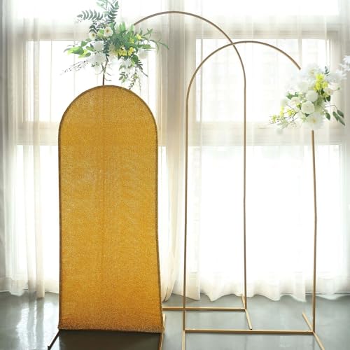 Efavormart 5ft Shiny Gold Spandex Fit Round Top Backdrop Frame Stand Cover, 2-Sided Metallic Sparkly Wedding Arch Cover - color: Gold, size: 5 FT