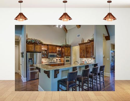 9x6ft Rustic American Kitchen Backdrop Wooden Cabinets Granite Island Leather Bar Stools Photography Background for Culinary Lifestyle Interior Decorations Tapestry Photo Booth Props - size: 9x6ft