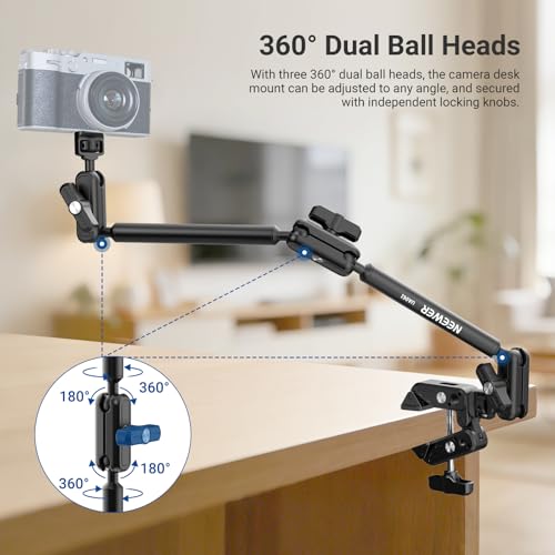 NEEWER Basics Magic Arm Table Stand, 55 cm Microphone Arm Overhead Mobile Phone Holder Desk with 1/4" 3/8" Threads for ARRI, for DSLR Action Cam Webcam Mic LED Light for Video Reinforcement, UA061 - style: UA061