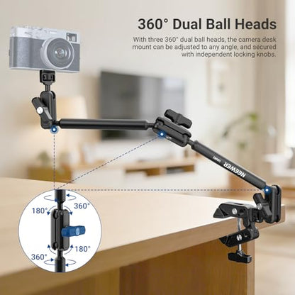 NEEWER Basics Magic Arm Table Stand, 55 cm Microphone Arm Overhead Mobile Phone Holder Desk with 1/4" 3/8" Threads for ARRI, for DSLR Action Cam Webcam Mic LED Light for Video Reinforcement, UA061 - style: UA061