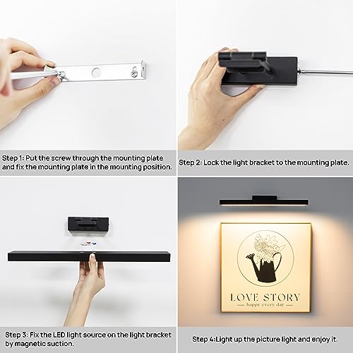 PESUTEN Picture Light Battery Operated, 16in Wireless Art Light for Paintings CCT Dimmable Recharging Battery Picture Light with Remote Control for Gallery Dartboard Art Bedroom Bathroom 2pcs Black - color: 2pcs black
