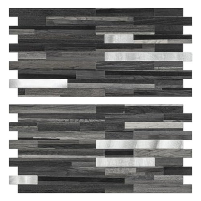 Black Mixed Silver Peel and Stick Modern Geometric PVC Kitchen Wall Backsplash, 20 Sheets, 9.4 sq ft Coverage - color: Black Mixed Silver