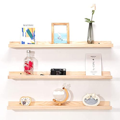 MBYD 48 Inch Floating Shelves Natural Wood, Wall Mount Picture Ledge Wooden Wall Shelf for Bedroom, Living Room, Office, Kitchen, Set of 3 Same Dimensions - color: Natural, size: Set of 3 48 in