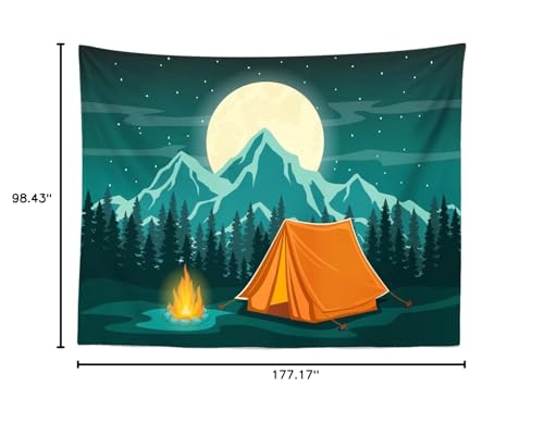 BELECO 15x8ft Fabric Cartoon Camping Backdrop for Photography Forest Scene Mountain Scenery Starry Night Full Moon Background Camping Themed Baby Shower Baby Kids Birthday Party Decoration Backdrop - size: 15x8FT