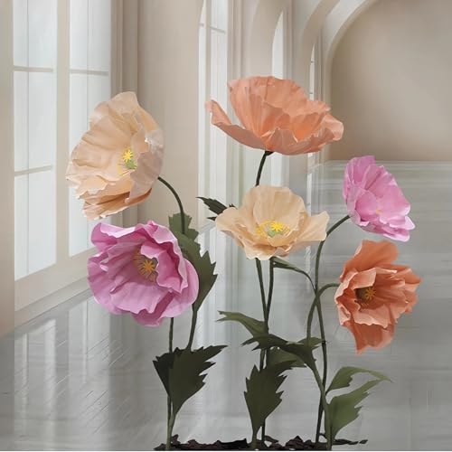 Giant Flowers For Backdrop 5.58ft Huge EVA Artificial Flowers, Wedding Decorations For Reception Artificial Spring Flowers Outdoor Party Decor Shop Window Flower Display Home Decor (6p*Multicolor) - color: 6p*multicolor