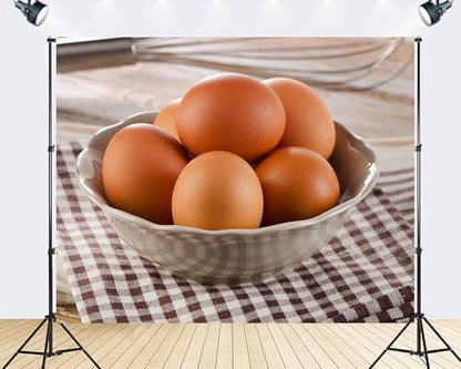 Trykid 15x8ft Farm Fresh Eggs Kitchen Backdrop Brown Poultry Produce Photography Background Baking Cooking Farmhouse Themed Party Decoration Tapestry Photo Booth Prop Fabric - size: 15x8ft