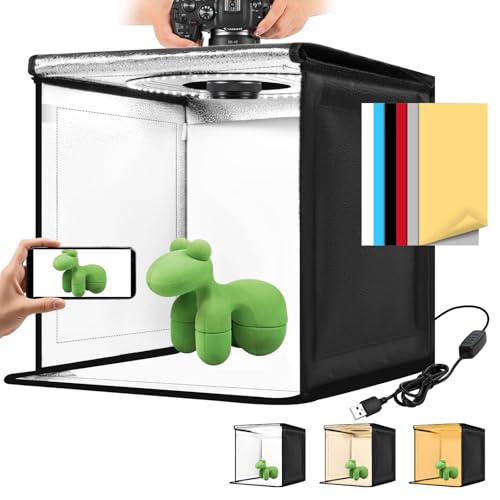 Photo Light Box, 12/16/20/24/32 Inch Photography Light Box with CRI>95 120 Light Beads. Dimmable Shooting Tent Kit with White and Warm Light. 6 Color Backdrops Photo Booth for Studio Products Display - size: 12" x 12" x 12"