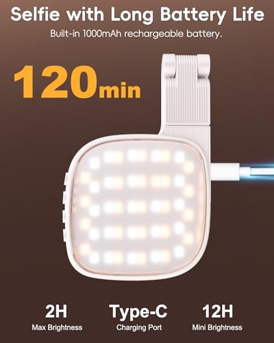 Magnetic Selfie Light for Video Calls, 360° Foldable Ring Light with 3 Colors & Dimmable Brightness, 1000mAh, MagSafe Compatible with iPhone 17-12 & All Phones for Zoom/TikTok/Selfie（White）