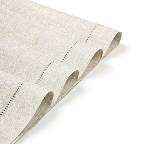 D'Moksha Homes Light Natural Linen Cloth Placemats Set of 4-100% Pure Linen Hemstitch Placemats 14 x 19 Inch - Classic Hemstitch Table Place Mats - Machine Washable - color: 08 - Light Natural