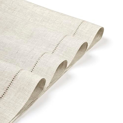 D'Moksha Homes Light Natural Linen Cloth Placemats Set of 4-100% Pure Linen Hemstitch Placemats 14 x 19 Inch - Classic Hemstitch Table Place Mats - Machine Washable - color: 08 - Light Natural