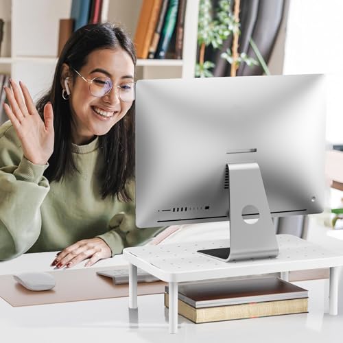 WALI Computer Monitor Stand for Desk, Adjustable Laptop Riser, Desk Monitor Stand Underneath Storage for Office, Home, School Supplies (PTT001-W), 1 Pack, White - color: White, size: 14.6" * 9.3" Basic