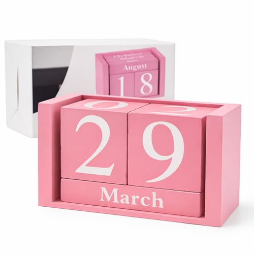 Notakia Pink Decor Wooden Desk Blocks Calendar Perpetual Block Cute Office Pink Desk Accessories Preppy Room Decor for Women - color: Pink Small