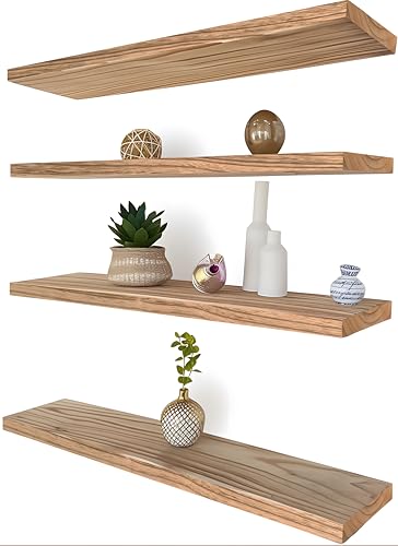 GXYAWPJ 24 Inch Floating Shelves for Wall Rustic Light Wood Wall Shelves for Bedroom Set of 4 - color: Rustic Light, size: 24 inch