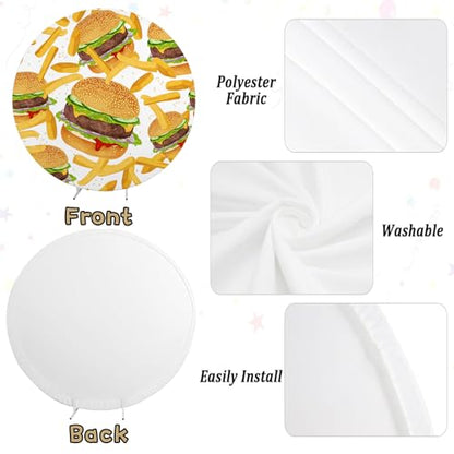 Hamburger French Fries Round Backdrop Cover 7.2x7.2ft Fast Food Photograhy Background Birthday Party Supplies Burger Shop Decoration Banner Photo Booth Props - size: 7.2x7.2