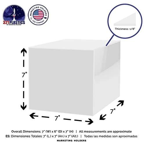 2 Pack 7 Inch White Acrylic Display Box Versatile Square Plexiglass Retail Product Storage Bin or Merchandise Riser with One Open Side No Assembly by Marketing Holders - size: 7" x 7" x 7" White