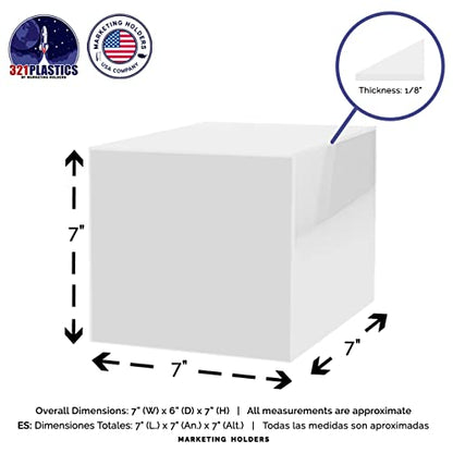 2 Pack 7 Inch White Acrylic Display Box Versatile Square Plexiglass Retail Product Storage Bin or Merchandise Riser with One Open Side No Assembly by Marketing Holders - size: 7" x 7" x 7" White