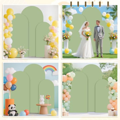 MODFUNS Set of 3 Arch Backdrop Cover Sage Green Wedding Arch Cover 4&5&6ft Fitted Spandex Arch Covers 2-Sided Chiara Backdrop Covers Balloon Arch Covering for Baby Shower Wedding Ceremony Reception - color: Sage Green, size: 4 FT & 5 FT & 6 FT