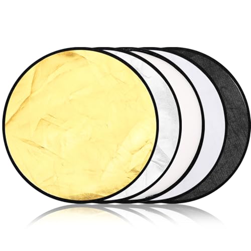 Yuntau Photography Reflector 5 in 1 Light Reflectors for Photography Collapsible Photoshoot Props with Bag for Photo Studio Lighting, Translucent, Silver, Gold, White and Black(12 Inches) - size: 12 Inches