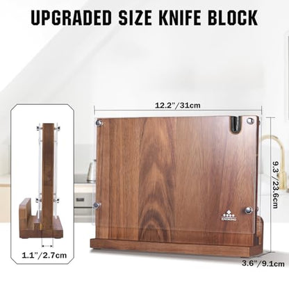 ENOKING Magnetic Knife Block 12.2 x 9.3", Double Sided Magnetic Knife Holde with Knife Sharpener, Acacia Wood Magnetic Knife Stand with Acrylic Shield for Kitchen Countertop - size: 12.2*9.3 inches
