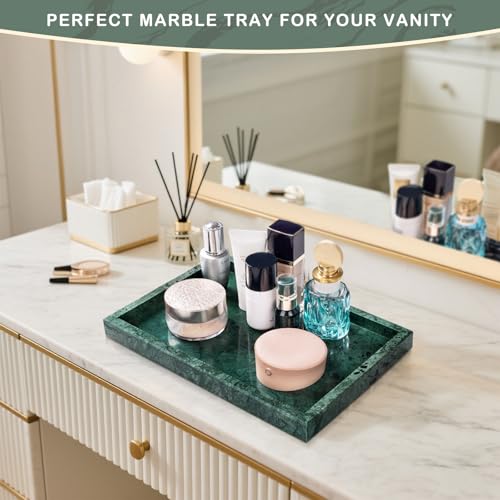 Marble Bathroom Tray for Countertop & Home Decor, Natural Decorative Marble Tray for Jewelry & Perfume Organizer, Luxury Stone Vanity Trays for Dresser, Kitchen Counter, 12" x 8", Green - color: Green