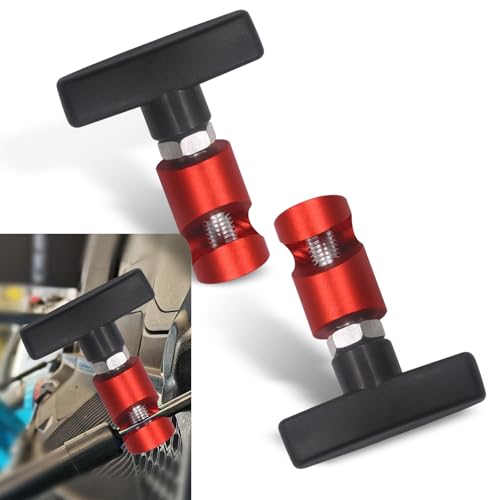 2 PCS Car Hood Support Rod Fixing Tool, Lift Support Clamp Hood Strut Fixing Clamps Stay Holder for Tailgates and Trunks, T-handle Anti-pinch Safety Device, Universal Accessories for Cars (Red) - color: Red & Black