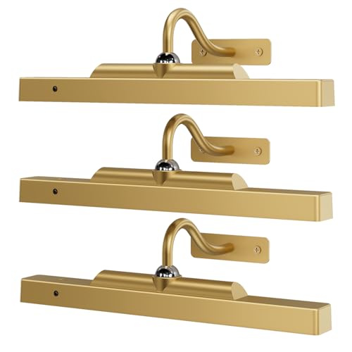 Gallery Lights for Wall 3 Pack, 12" Rechargeable Picture Lights, Cordless Remote Dimmable LED for Portrait Hallway Decor (Antique Gold) - color: Antique Gold, size: 12IN-3pack