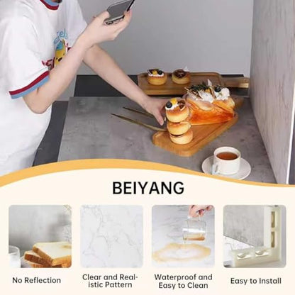 BEIYANG 2 PCS Photo Backdrop Boards with 2 PCS Brackets for Flat Lay or Food Photography Background - color: Marble+ Grey