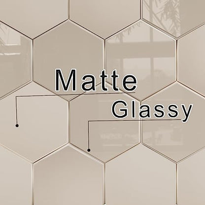 Thickened Hexagon Peel and Stick Tile Backsplash, New Upgrade Glossy and Matte Beige Waterproof Stick on Backsplash, Self-Adhesive Marble Tiles for Kitchen,Bathroom and Bedroom，10-Sheet. - color: Matte and Glossy Beige