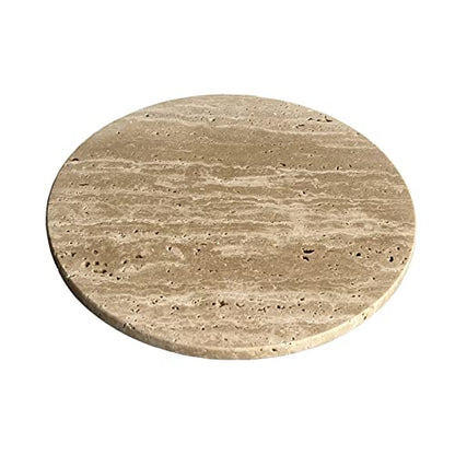 Natural Round Marble Tray Smooth Pastry Board for Desserts, Cheese, Coffee, Matte on Both Sides (Beige Travertine) - color: Beige Travertine