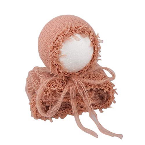Baby Photography Props Luxurious Lace Hat with Blanket Newborn Photo Shoot Outfits Infant Princess Photos Hats Wrap Set (Orange) - color: Orange