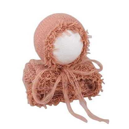 Baby Photography Props Luxurious Lace Hat with Blanket Newborn Photo Shoot Outfits Infant Princess Photos Hats Wrap Set (Orange) - color: Orange