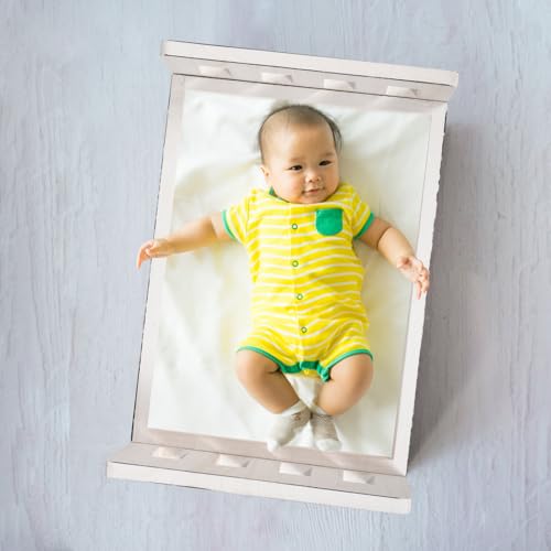 Cabilock Newborn Photography Prop Bed, Handcrafted Rustic Wooden Baby Photo Bed, Detachable Studio Photoshoot Props, 16. 53 X 11. 22 X 8. 46 Inches, White - color: White