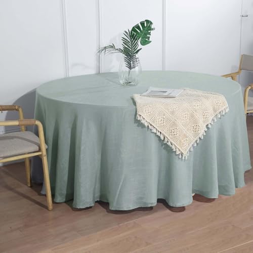 Efavormart 120" Dusty Blue Premium Faux Linen Round Tablecloth | Textured Wrinkle Free Tablecloth - color: Dusty Blue, size: 120" (Round)