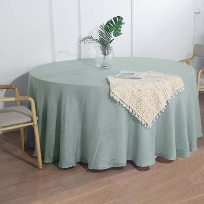 Efavormart 120" Dusty Blue Premium Faux Linen Round Tablecloth | Textured Wrinkle Free Tablecloth - color: Dusty Blue, size: 120" (Round)