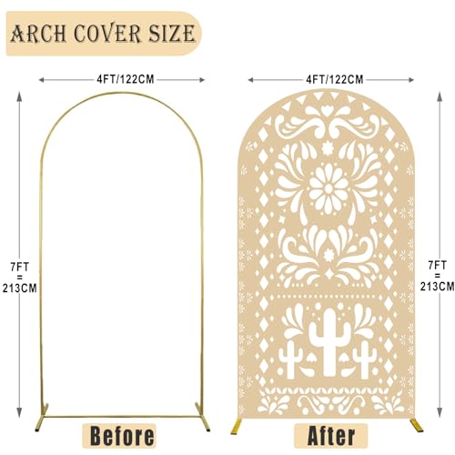 Sensfun Mexican Arch Backdrop Cover Wedding Baby Shower Photo Background Decor,2-Sided Round Top Chiara Backdrop Arch Covers for Mexican Talavera Birthday Bridal Shower Fiesta Party Decorations 4x7ft - size: 4x7ft (122x213cm)